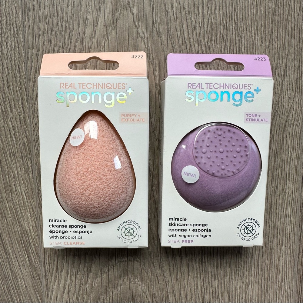 🆕 Real Techniques Pink Miracle Facial Cleansing Sponge & Set